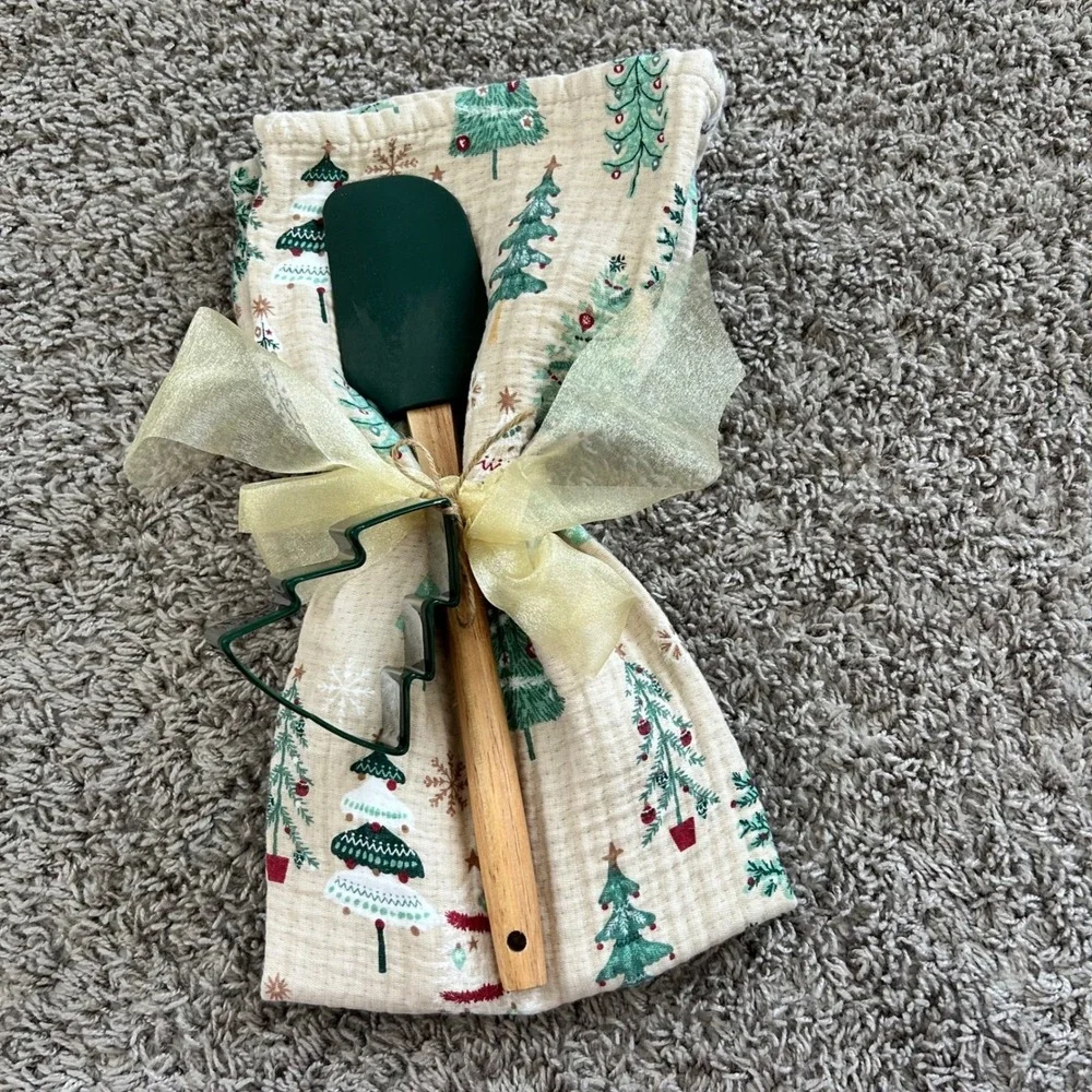 Christmas Kitchen Utensil Set Spatula Cookie Cutter‎ Tea Towel Gift holiday